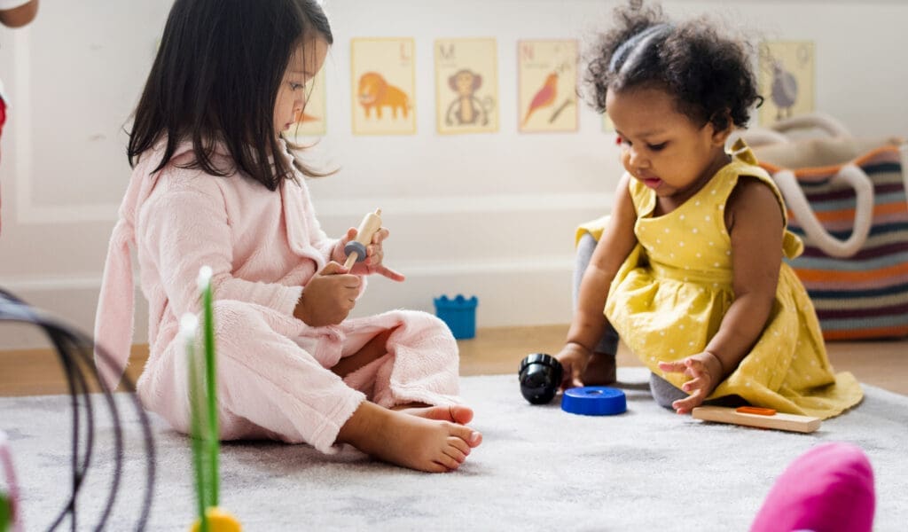 Two children playing and socializingg