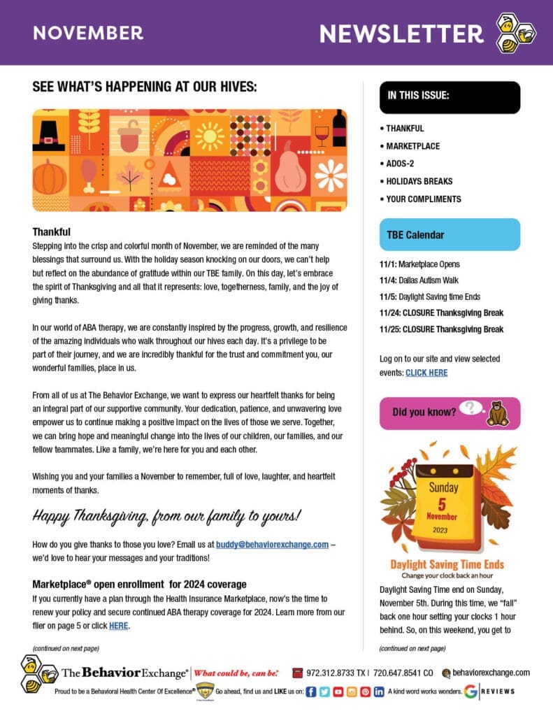 Behavior Exchange November Newsletter