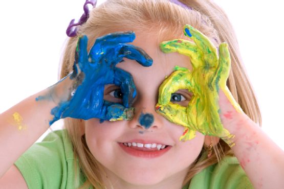 Cute Child with painted hands